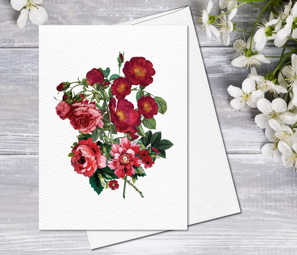 Supperb Fine Art Greeting Card - Red Floral Fine Art Note Cards with Envelopes Floral Blank Watercolor Card Flower Greeting Cards Anniversary Mother's day Greeting Cards