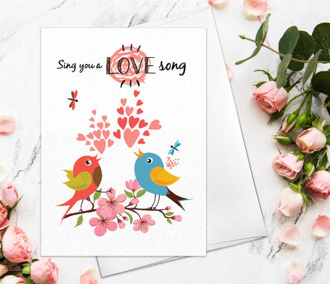 Valentine's Day Card - Love Birds Sing You a Love Song Card for Boyfriend Girlfriend Engagement Wedding Cute Valentines Day Greeting Card