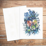 Supperb Greeting Cards Watercolor Blue Flowers Bouquet Valentines Day Wedding Love Anniversary Card /Thank you Card (Set of 2)