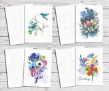 Supperb Greeting Cards - Watercolor Flowers Bouquet Floral Variety Pack  Valentines Day Wedding Anniversary Card /Thank you Card (Set of 4)